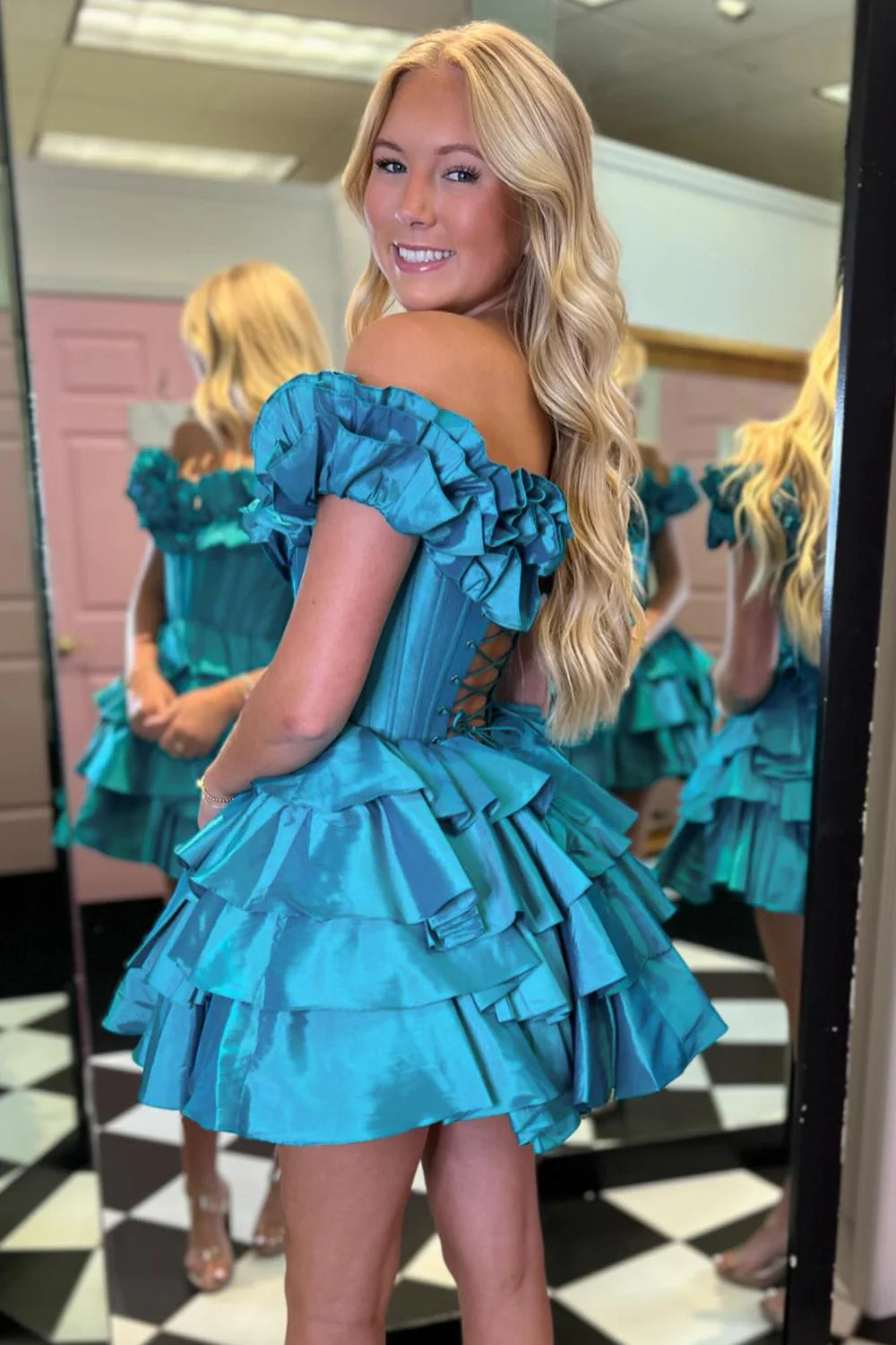 Luolandi A Line Blue Off The Shoulder Homecoming Dress Short Party Dress